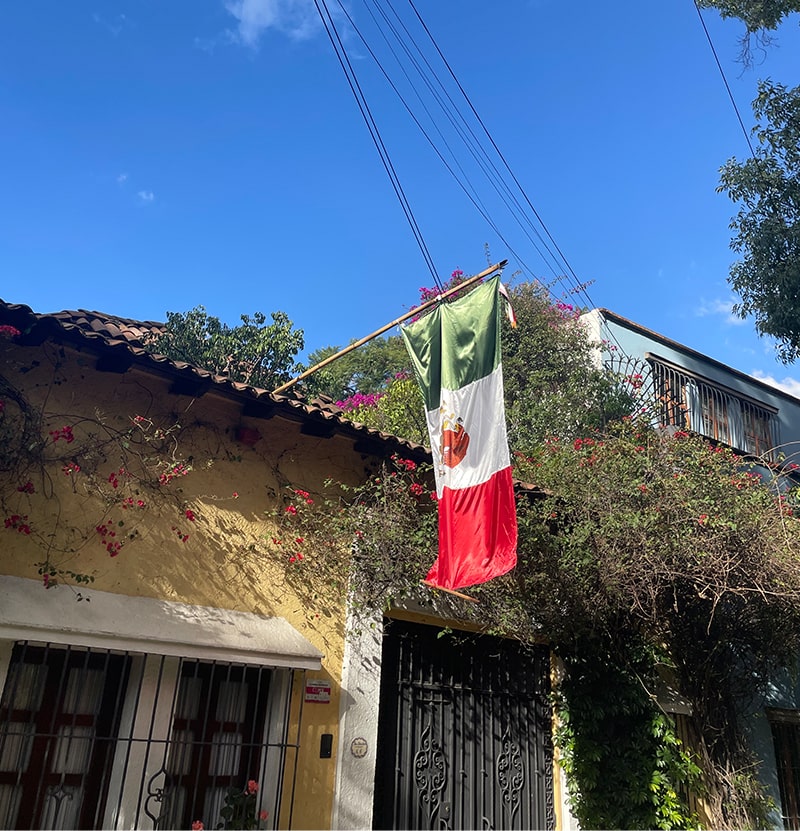メキシコの国旗を掲げた民家